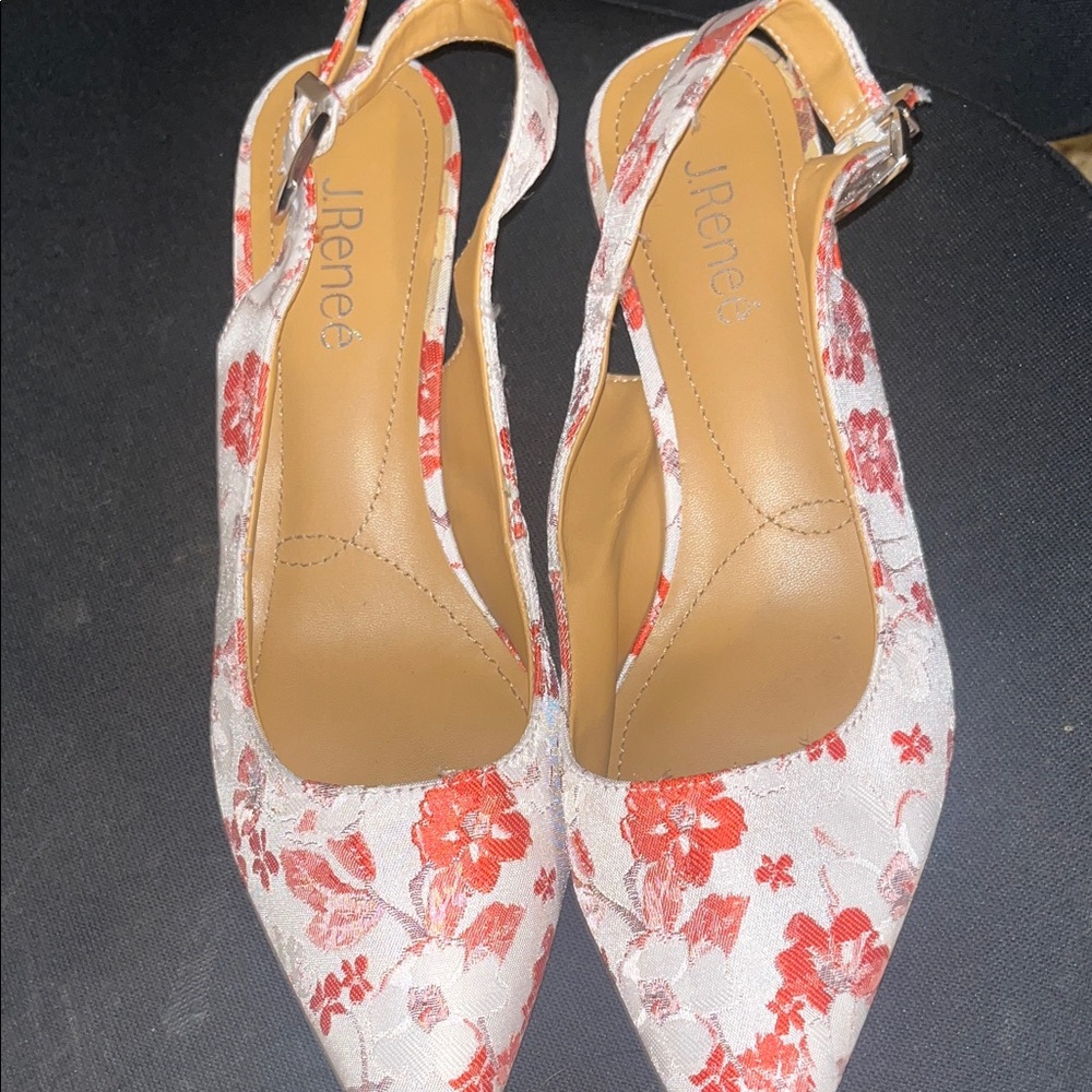 J.Renee Floral Red and Cream Slingback Heels
